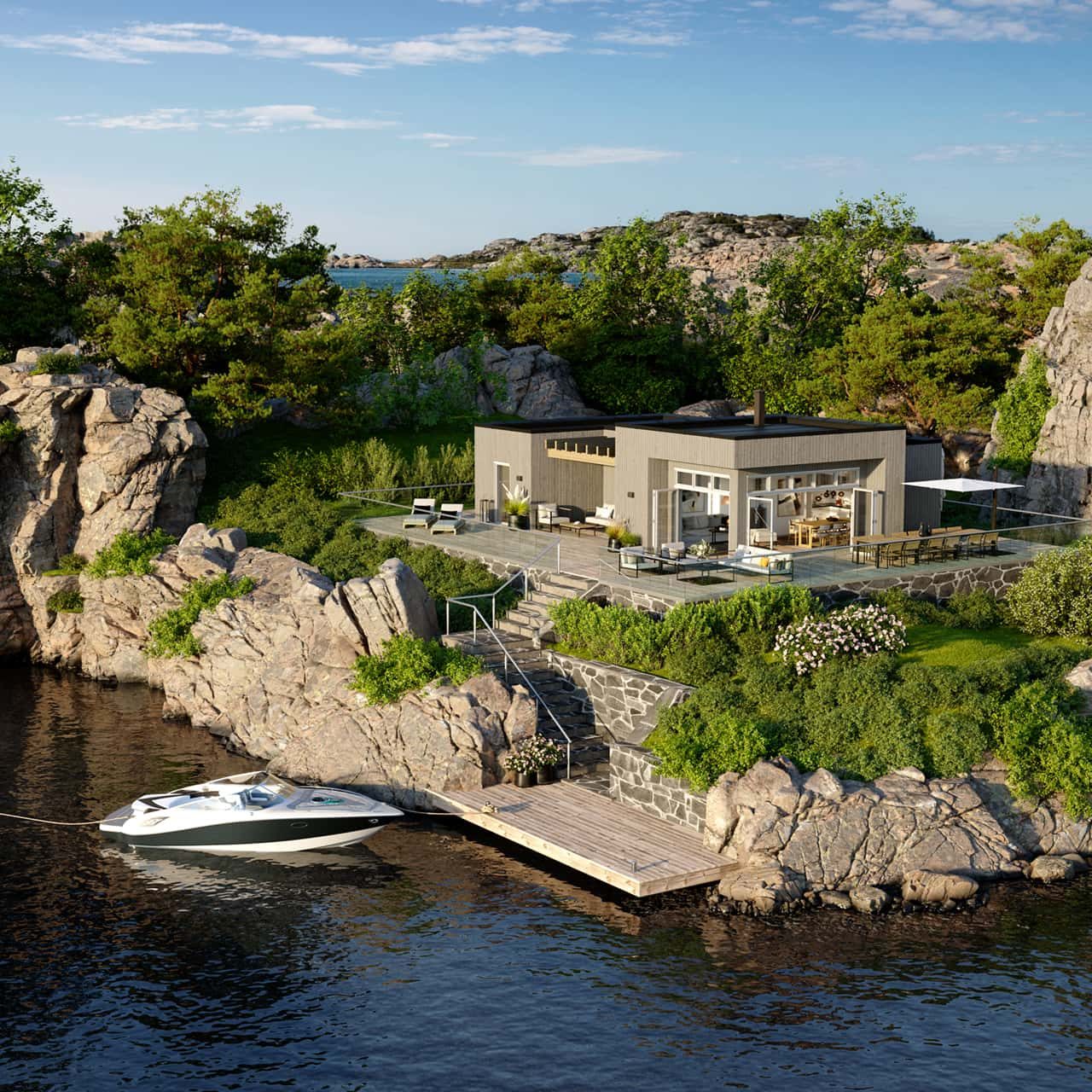 Hytte ved sjøen, fugleperspektiv